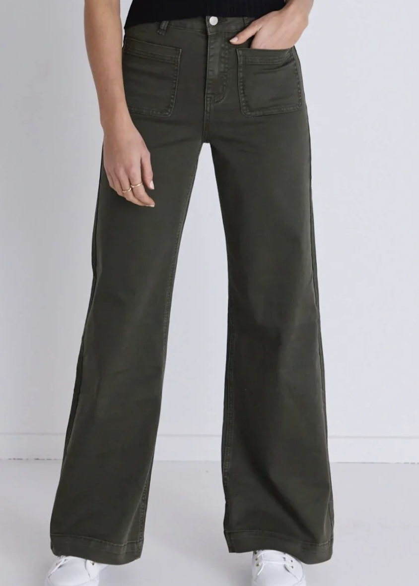 Among The Brave\Zoey High Rise Wide Leg Jean /Khaki|Abbey Road