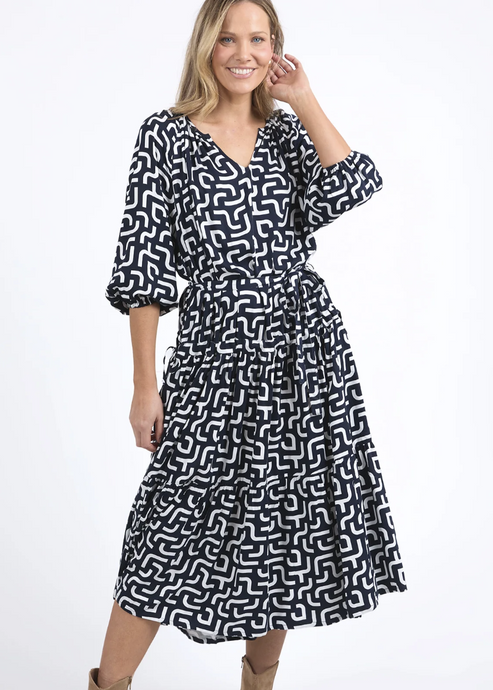 Elm\Gemma Geo Dress/Navy|Abbey Road