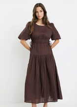 Load image into Gallery viewer, Glory Chocolate Linen Puff Sleeve Midi Dress | Abbey Road Kaikoura
