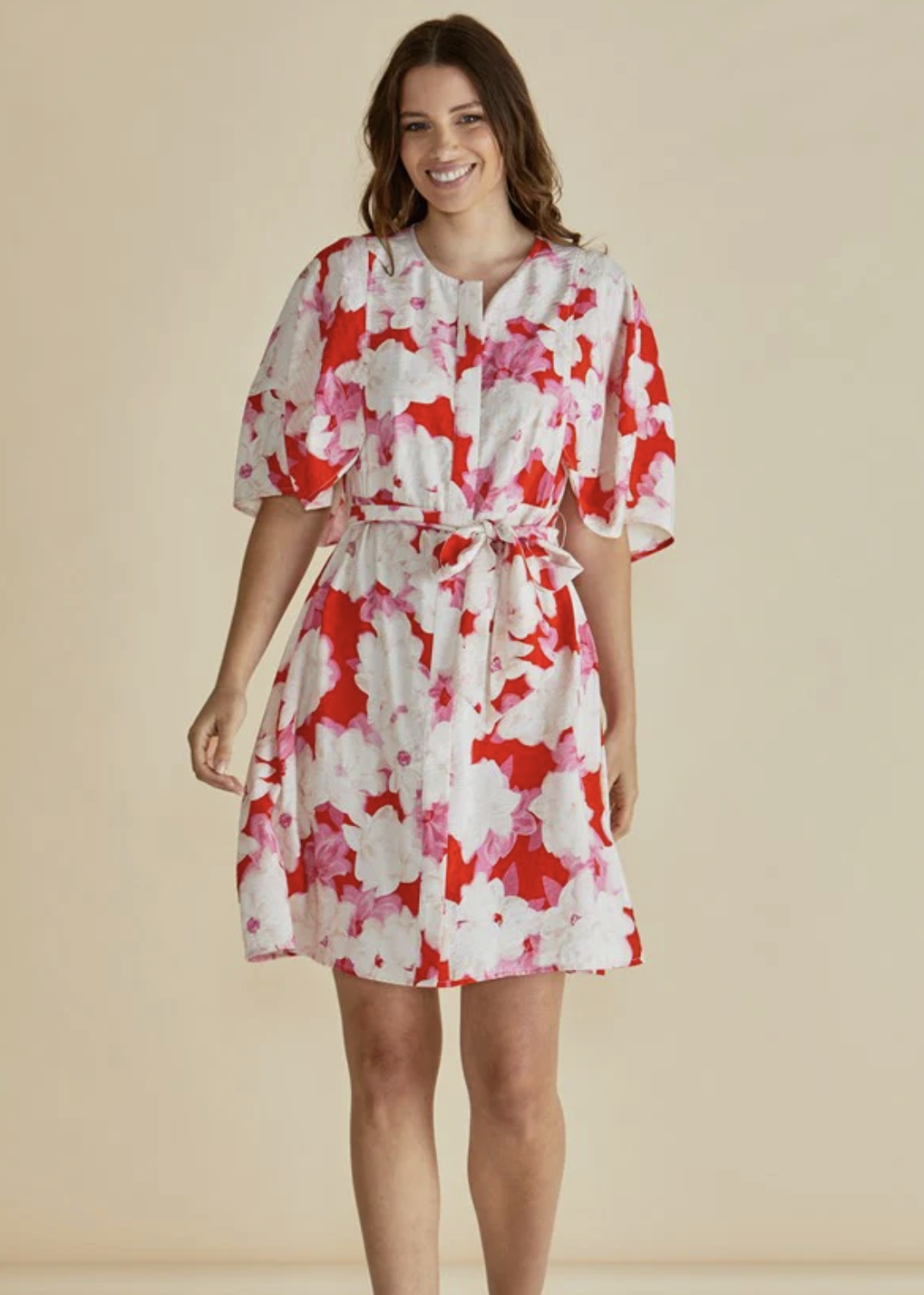 Gwenda Dress - Red Floral Print | Abbey Road Kaikoura