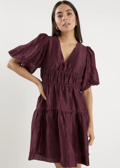 Axel V Neck Mini Dress Burgundy Plum | Abbey Road Kaikoura