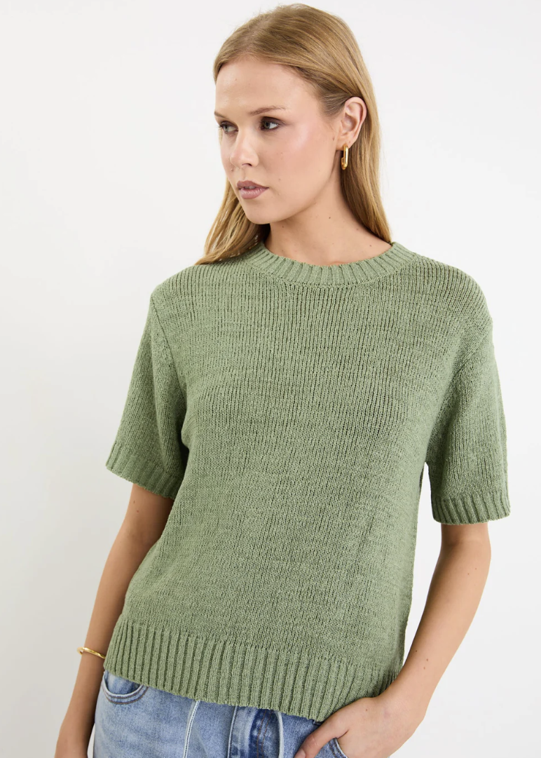 Loveable Sage Tape Yarn Knit Tee | Abbey Road Kaikoura