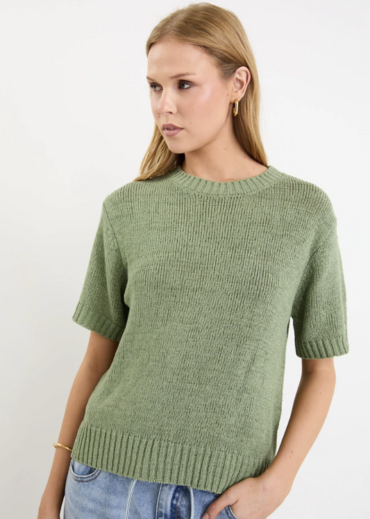 Loveable Sage Tape Yarn Knit Tee | Abbey Road Kaikoura