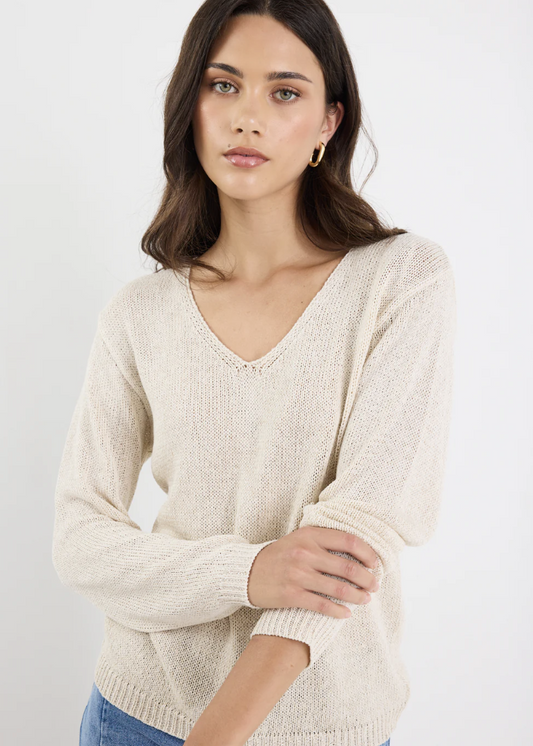 Afternoon Natural Relaxed V Neck Knit Jumper | Abbey Road Kaikoura