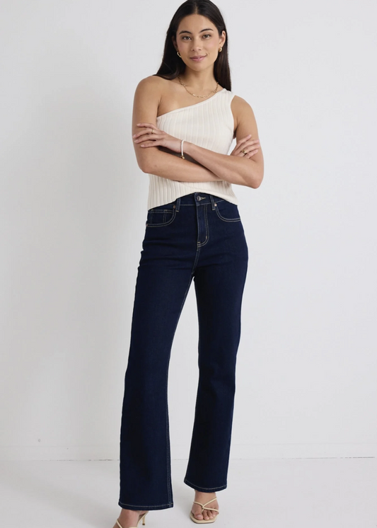 Farah Indigo High Rise Soft Flare Jean | Abbey Road Kaikoura