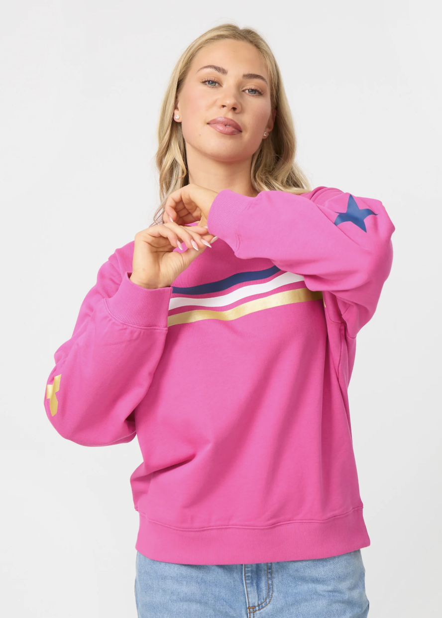 Essential Sweatshirt - Cerise Rose Stars / Stripes | Abbey Road Kaikoura