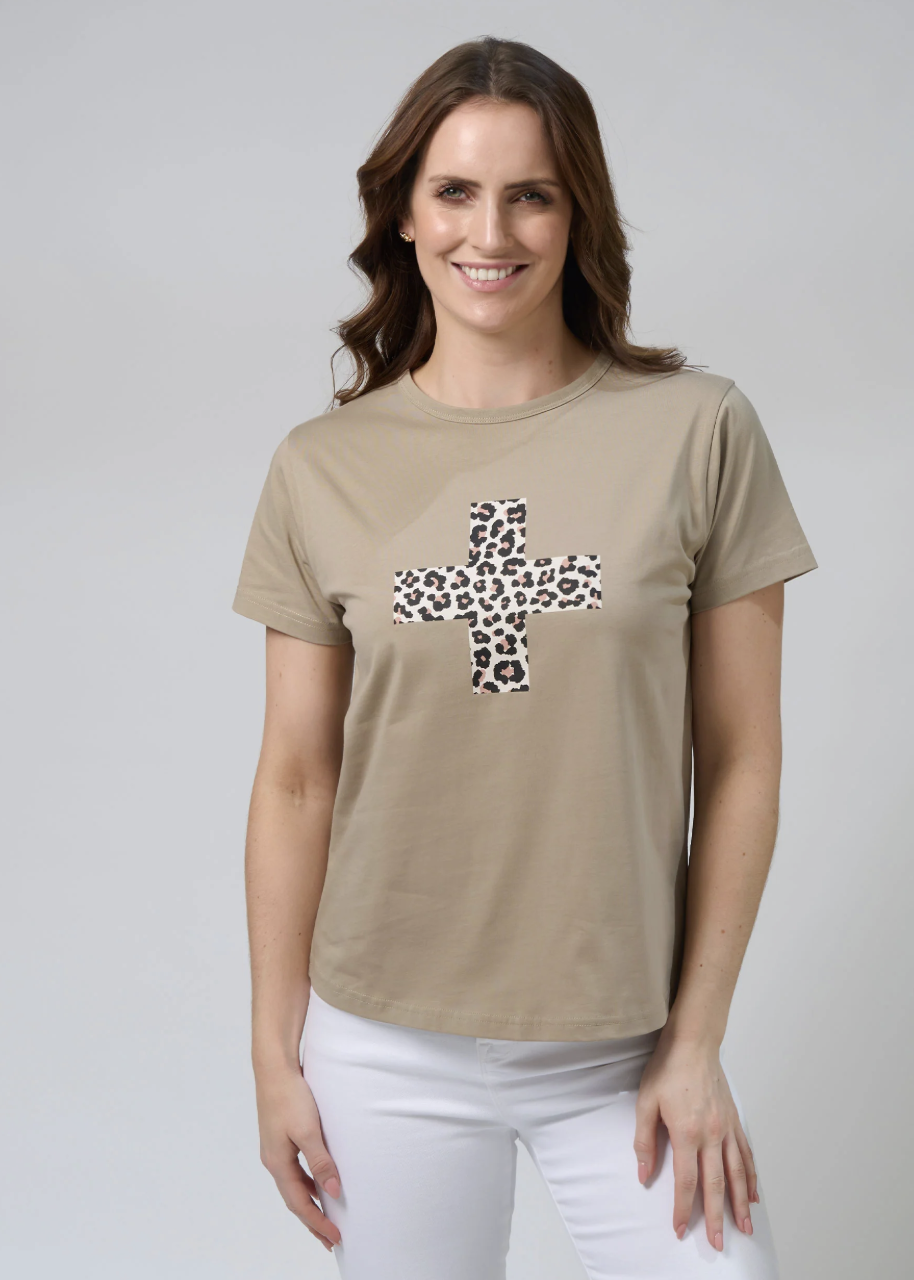 Ace Tee Leopard Cross - Sage | Abbey Road Kaikoura