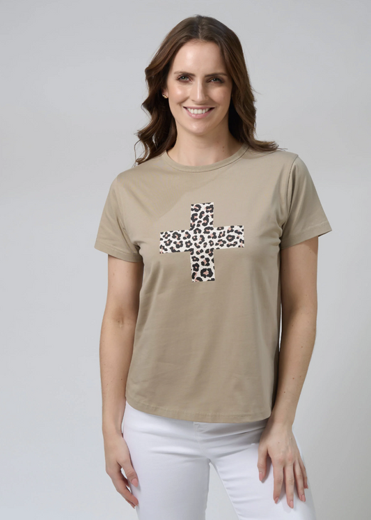 Ace Tee Leopard Cross - Sage | Abbey Road Kaikoura
