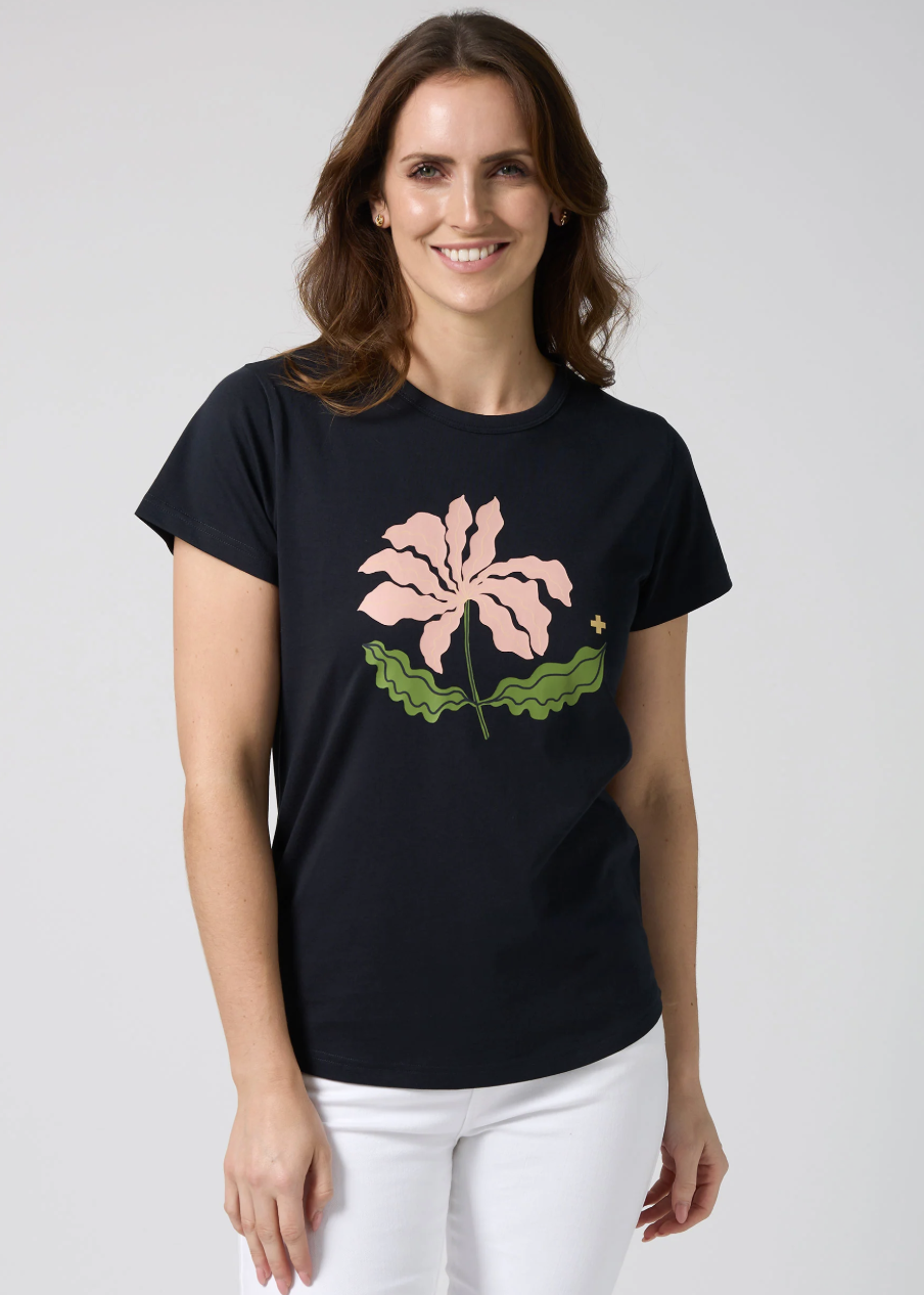 Classic Tee Blushing Blooms - Navy | Abbey Road Kaikoura