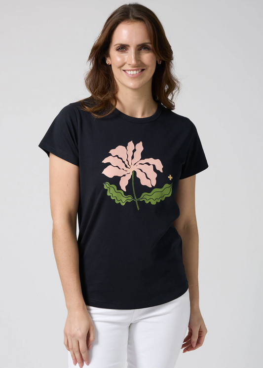Classic Tee Blushing Blooms - Navy | Abbey Road Kaikoura