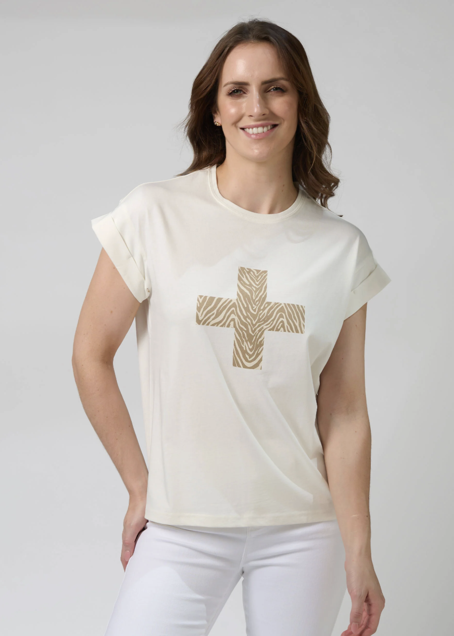 Cuff Tee Zebra Cross - Cream | Abbey Road Kaikoura