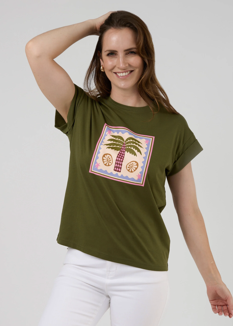 Cuff Tee Palm - Khaki | Abbey Road Kaikoura