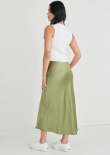 Load image into Gallery viewer, Ivy &amp; Jack Ivy Moss Satin Bias Midi Skirt|Abbey Road