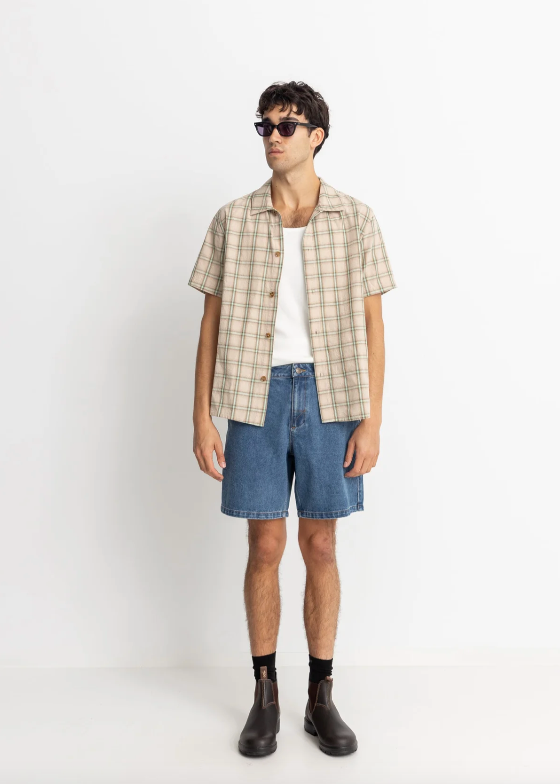 RHYTHM Check Short Sleeve Shirt - Sand | Abbey Road Kaikoura