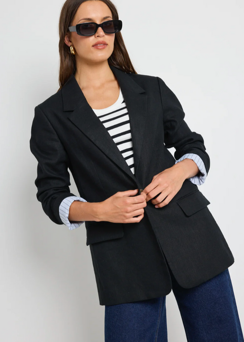 Ivy & Jack\Dock Ramie Rolled Sleeve Blazer/ Black|Abbey Road
