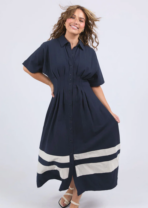 Scarlet Midi Dress Navy Stripe | Abbey Road Kaikoura
