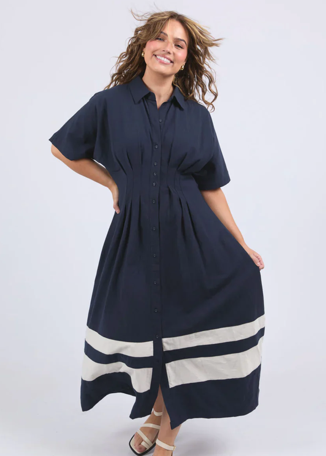 Scarlet Midi Dress Navy Stripe | Abbey Road Kaikoura