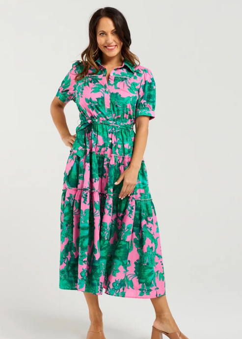 Elise Dress Pink Jungle | Abbey Road Kaikoura
