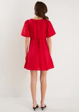 Load image into Gallery viewer, Adelaide Cherry Linen Puff Sleeve Panelled Mini Dress  | Abbey Road Kaikoura