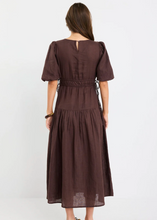Load image into Gallery viewer, Glory Chocolate Linen Puff Sleeve Midi Dress | Abbey Road Kaikoura