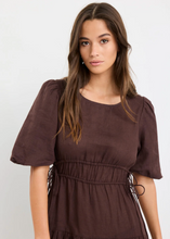 Load image into Gallery viewer, Glory Chocolate Linen Puff Sleeve Midi Dress | Abbey Road Kaikoura