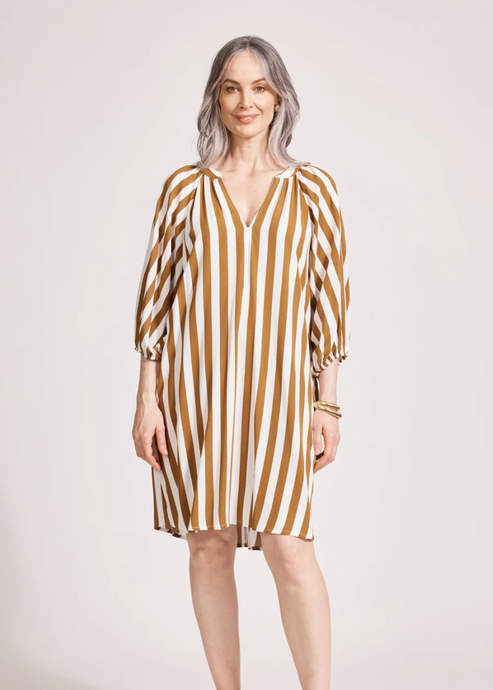 Treville Stripe Dress Caramel | Abbey Road Kaikoura