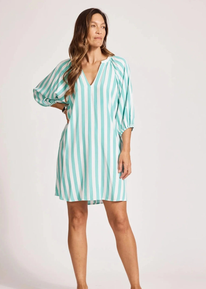 Treville Stripe Dress Aqua| Abbey Road Kaikoura
