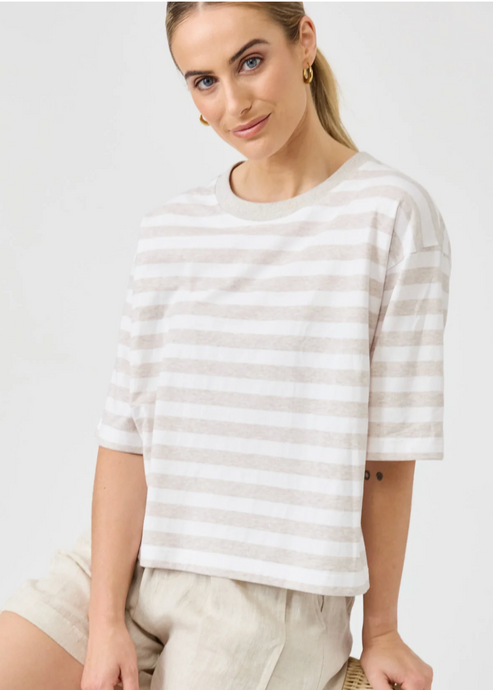 Studio Stripe T-Shirt - Stone | Abbey Road Kaikoura