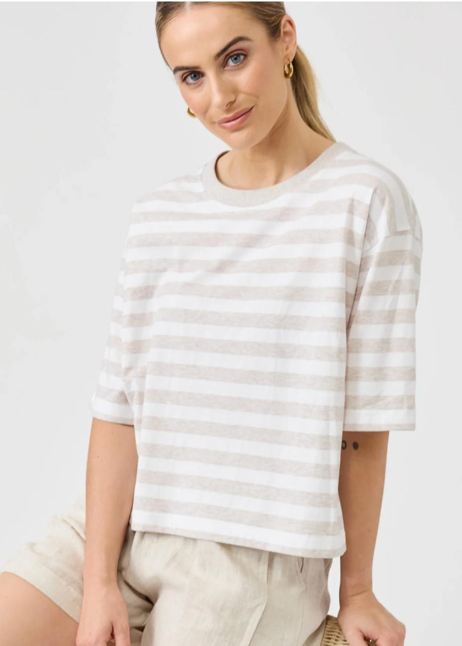 Studio Stripe T-Shirt - Stone | Abbey Road Kaikoura