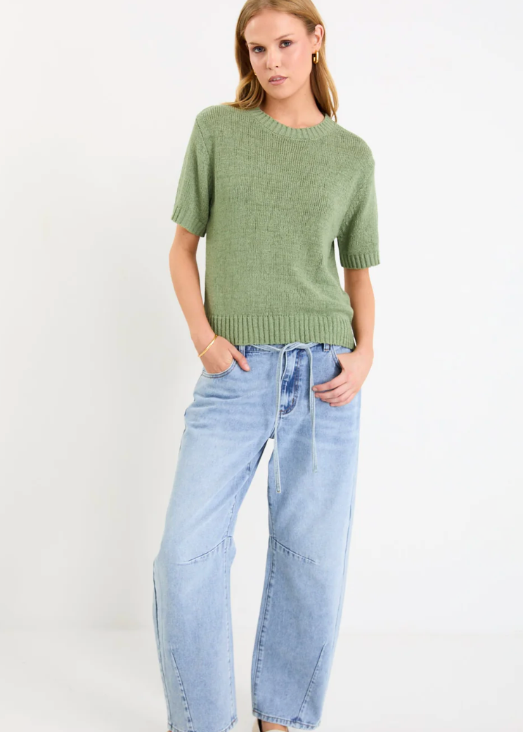 Loveable Sage Tape Yarn Knit Tee | Abbey Road Kaikoura