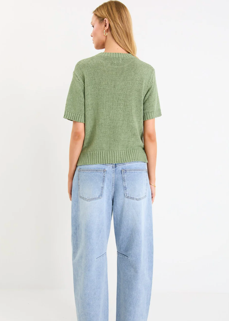 Loveable Sage Tape Yarn Knit Tee | Abbey Road Kaikoura