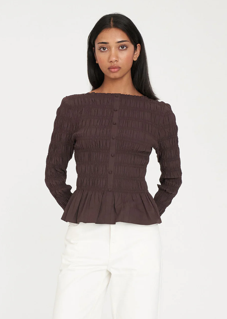 LS Shirred Top - Chestnut | Abbey Road Kaikoura