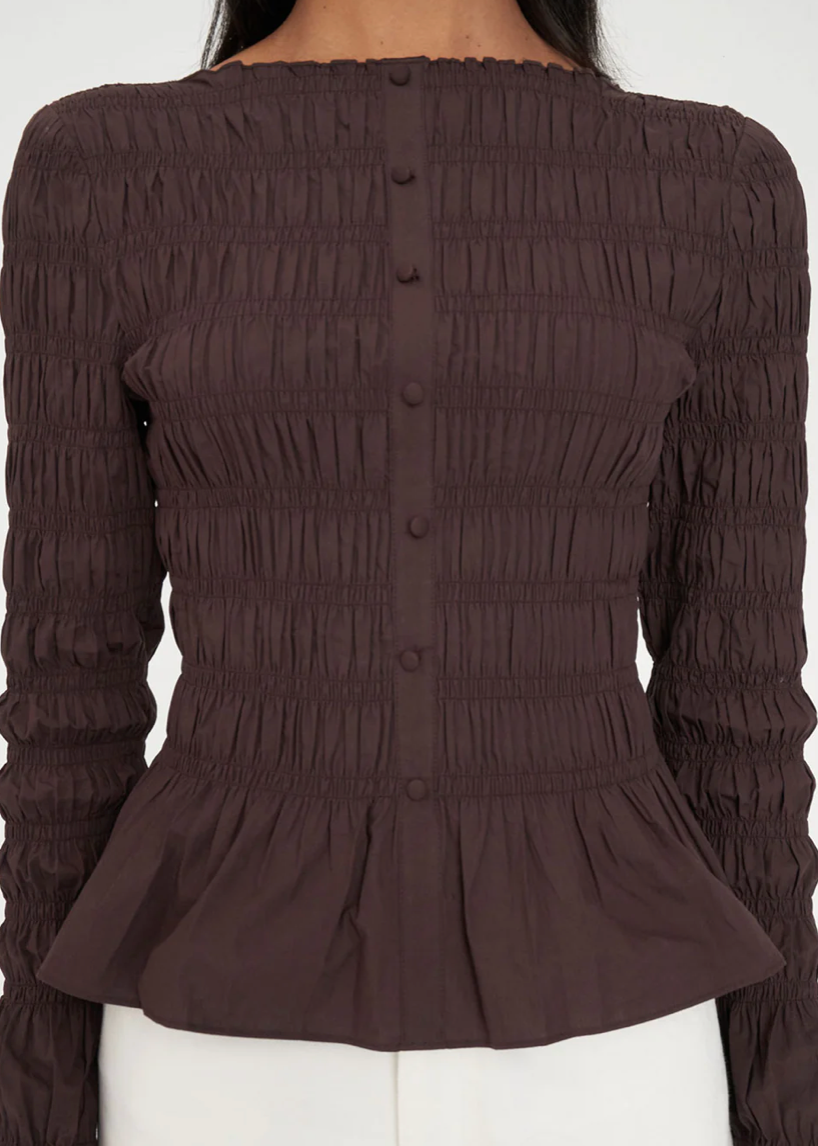 LS Shirred Top - Chestnut | Abbey Road Kaikoura