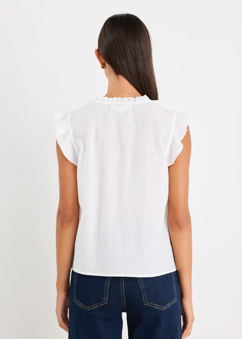 Ritzy Ivory Ruffle Front Sleeveless Top | Abbey Road Kaikoura