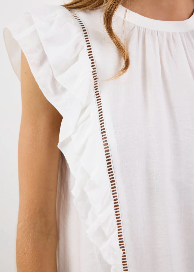Exotic Ivory Sheer High Neck Frill Sleeve Top | Abbey Road Kaikoura