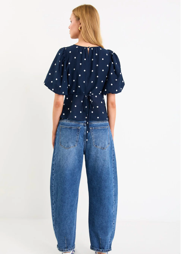 Finali Navy Polka Dot Bubble Sleeve Top | Abbey Road Kaikoura