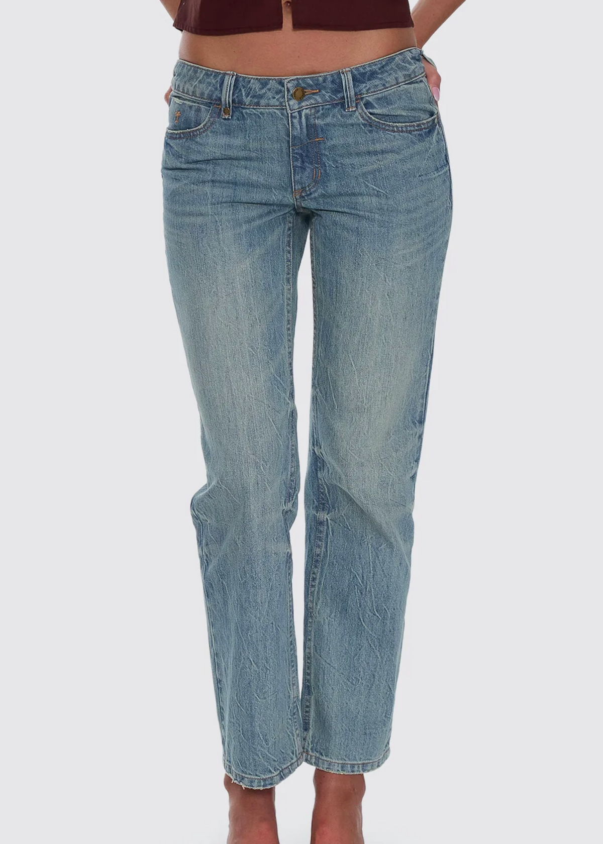 Stevie Low Rise Straight Jean - Dirty Crinkle Blue | Abbey Road Kaikoura