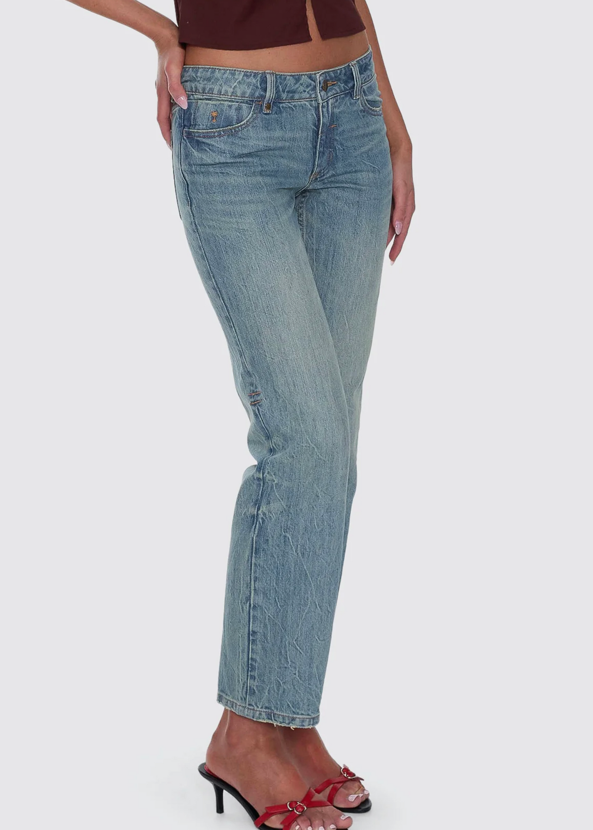 Stevie Low Rise Straight Jean - Dirty Crinkle Blue | Abbey Road Kaikoura