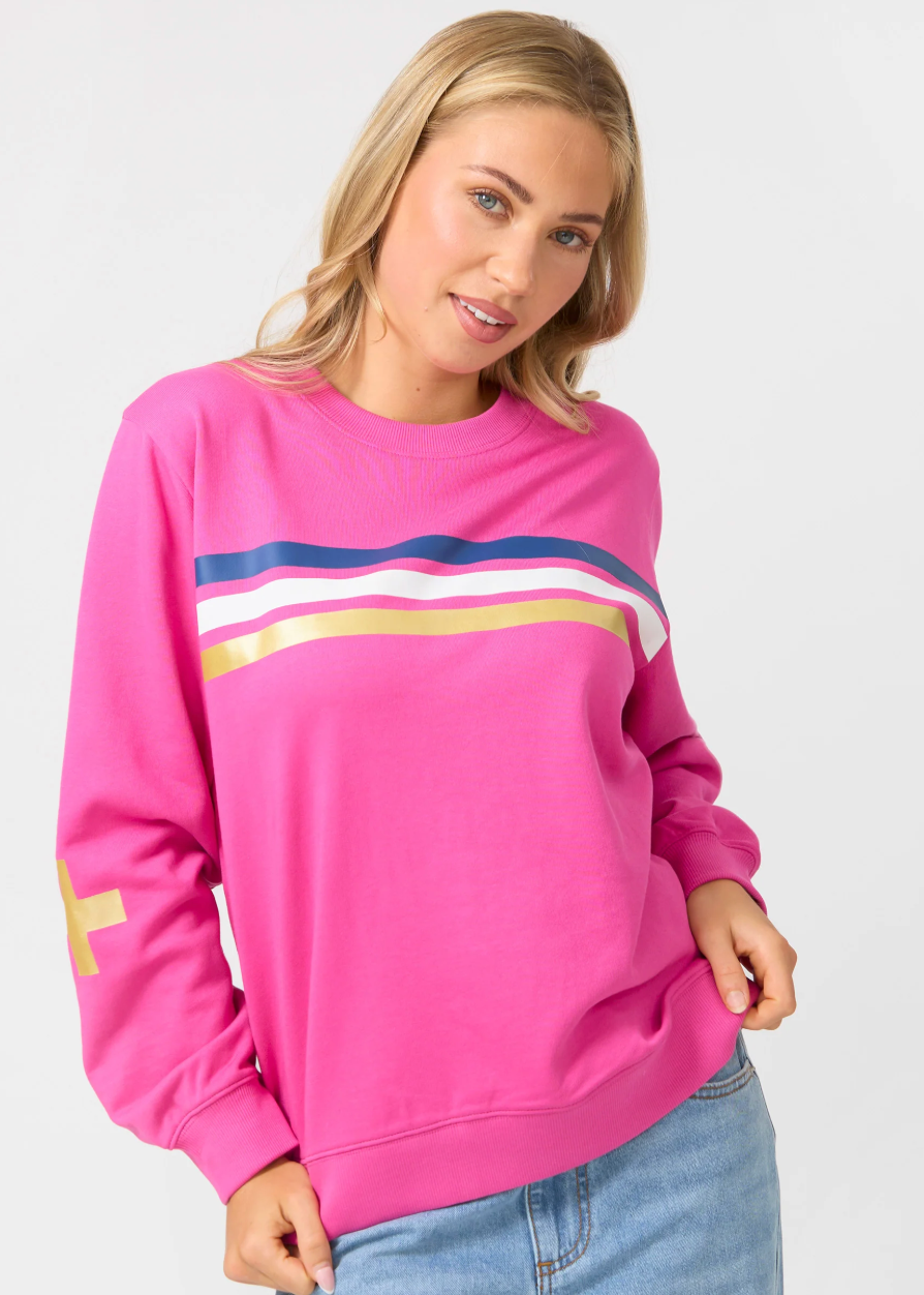 Essential Sweatshirt - Cerise Rose Stars / Stripes | Abbey Road Kaikoura