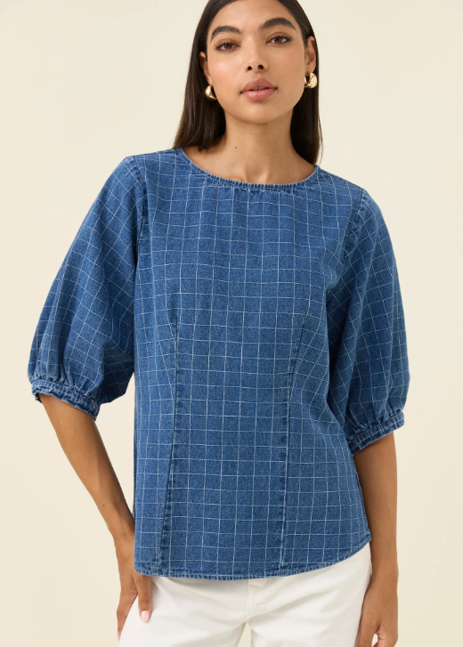 Sloane Denim Top - Check | Abbey Road Kaikoura