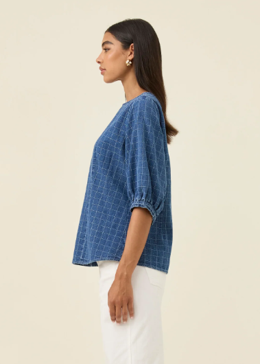 Sloane Denim Top - Check | Abbey Road Kaikoura
