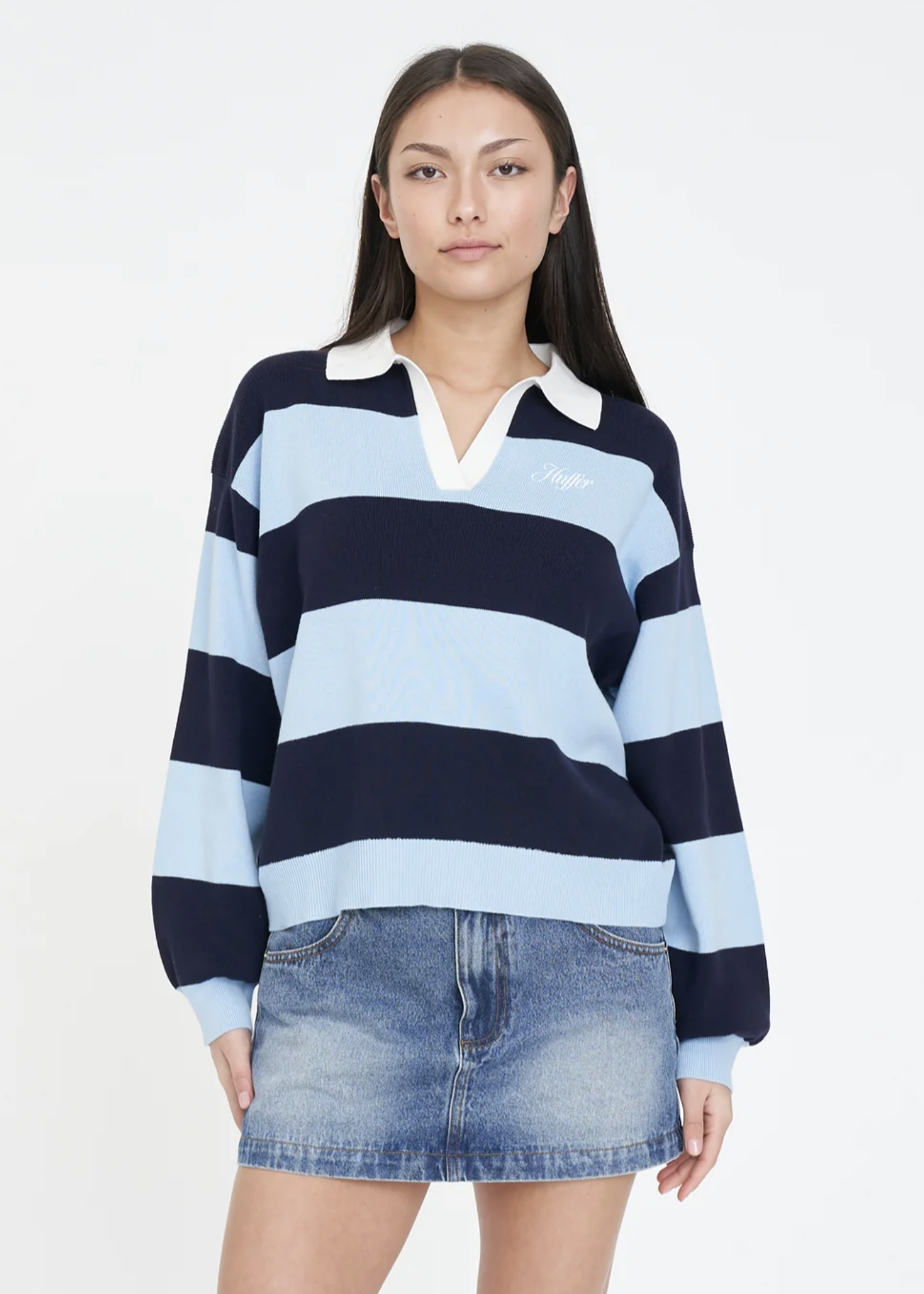 Slouchy Knit Polo Bay - Blue/Navy | Abbey Road Kaikoura