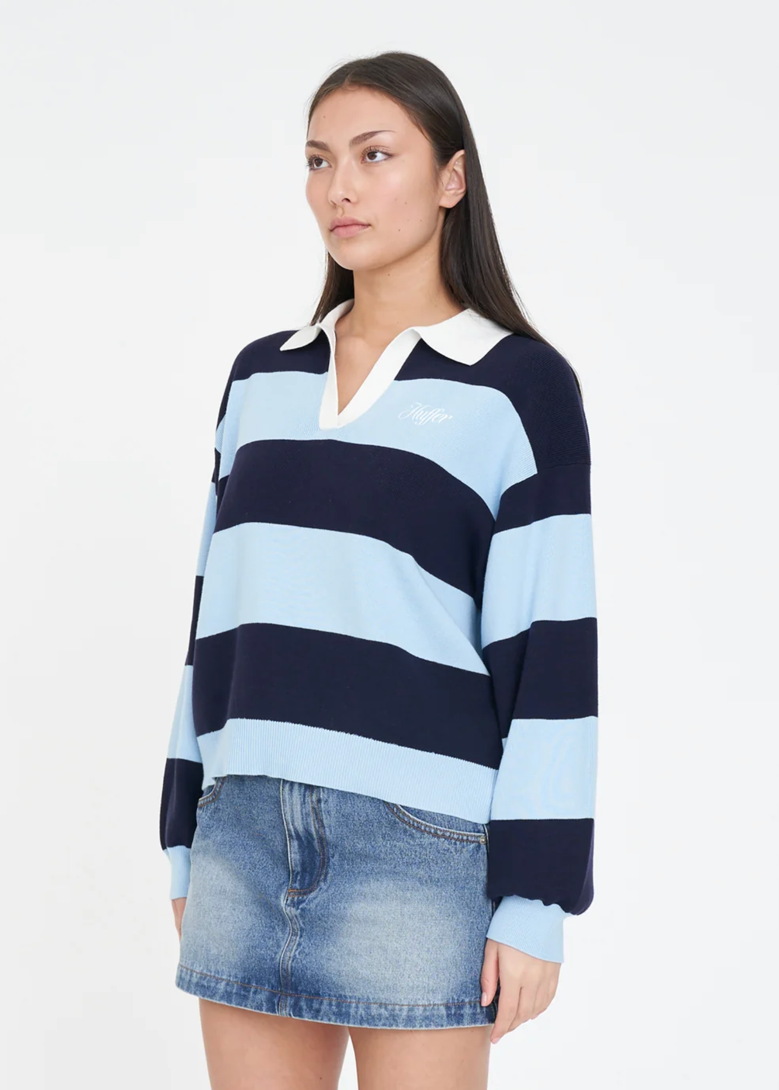 Slouchy Knit Polo Bay - Blue/Navy | Abbey Road Kaikoura