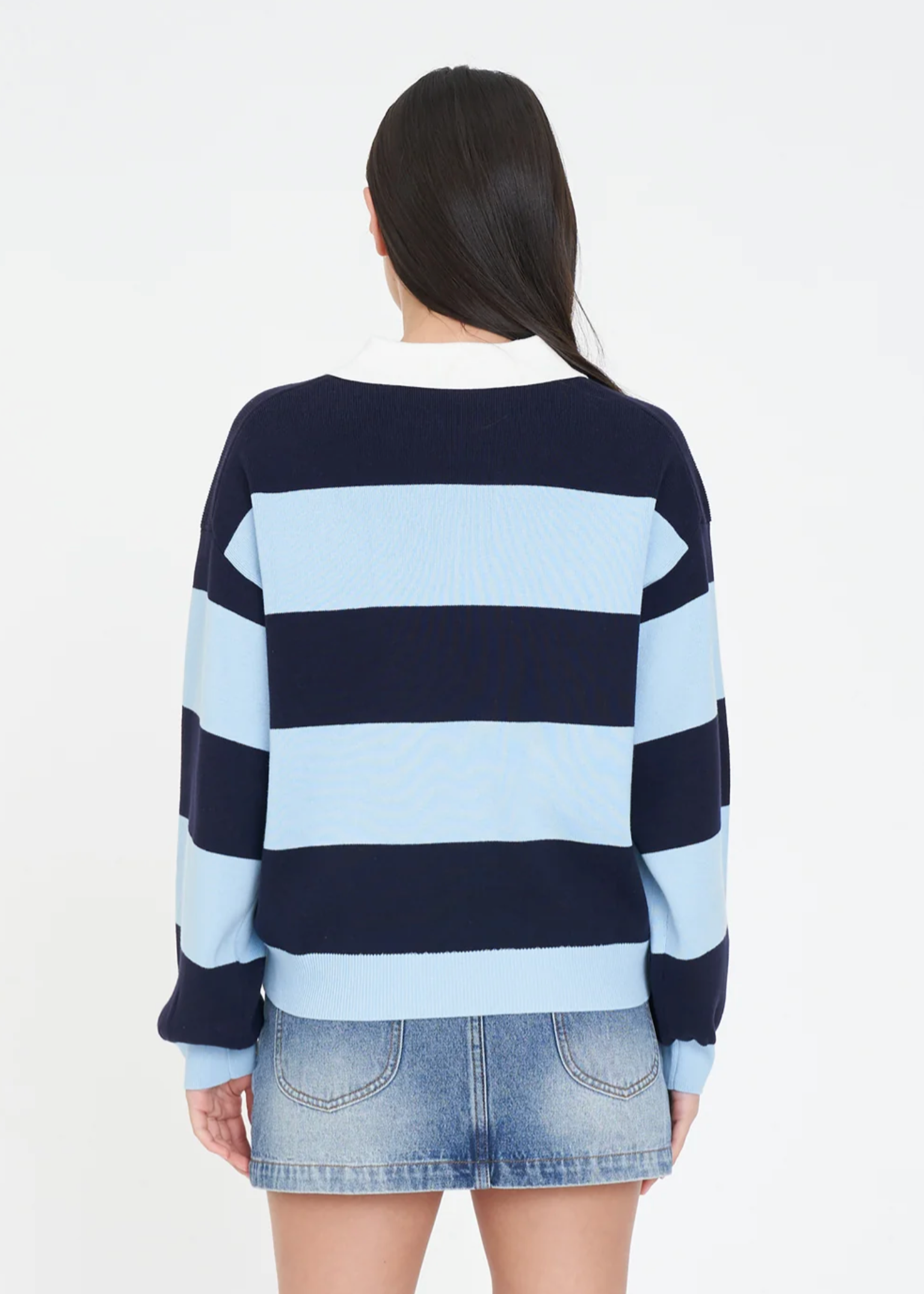 Slouchy Knit Polo Bay - Blue/Navy | Abbey Road Kaikoura