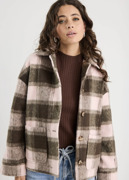 Solace Chocolate Pink Check Oversized Shacket | Abbey Road Kaikoura
