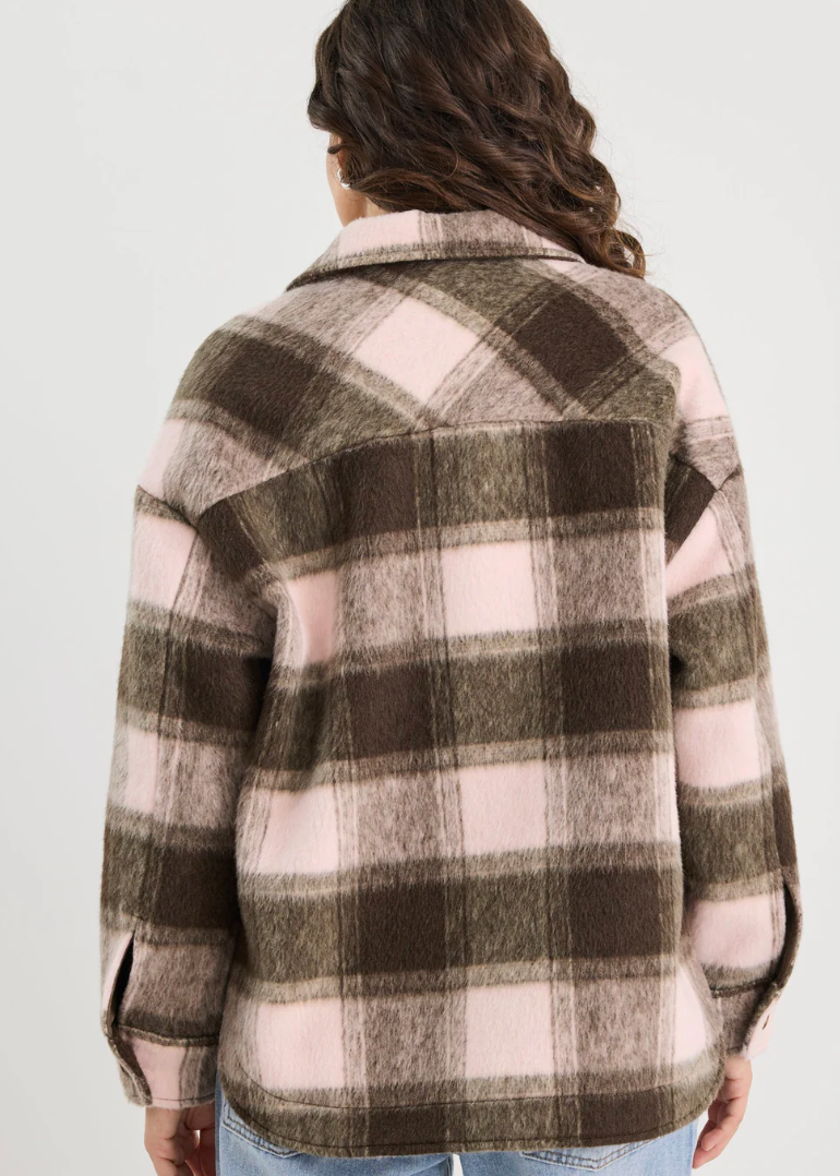 Solace Chocolate Pink Check Oversized Shacket | Abbey Road Kaikoura