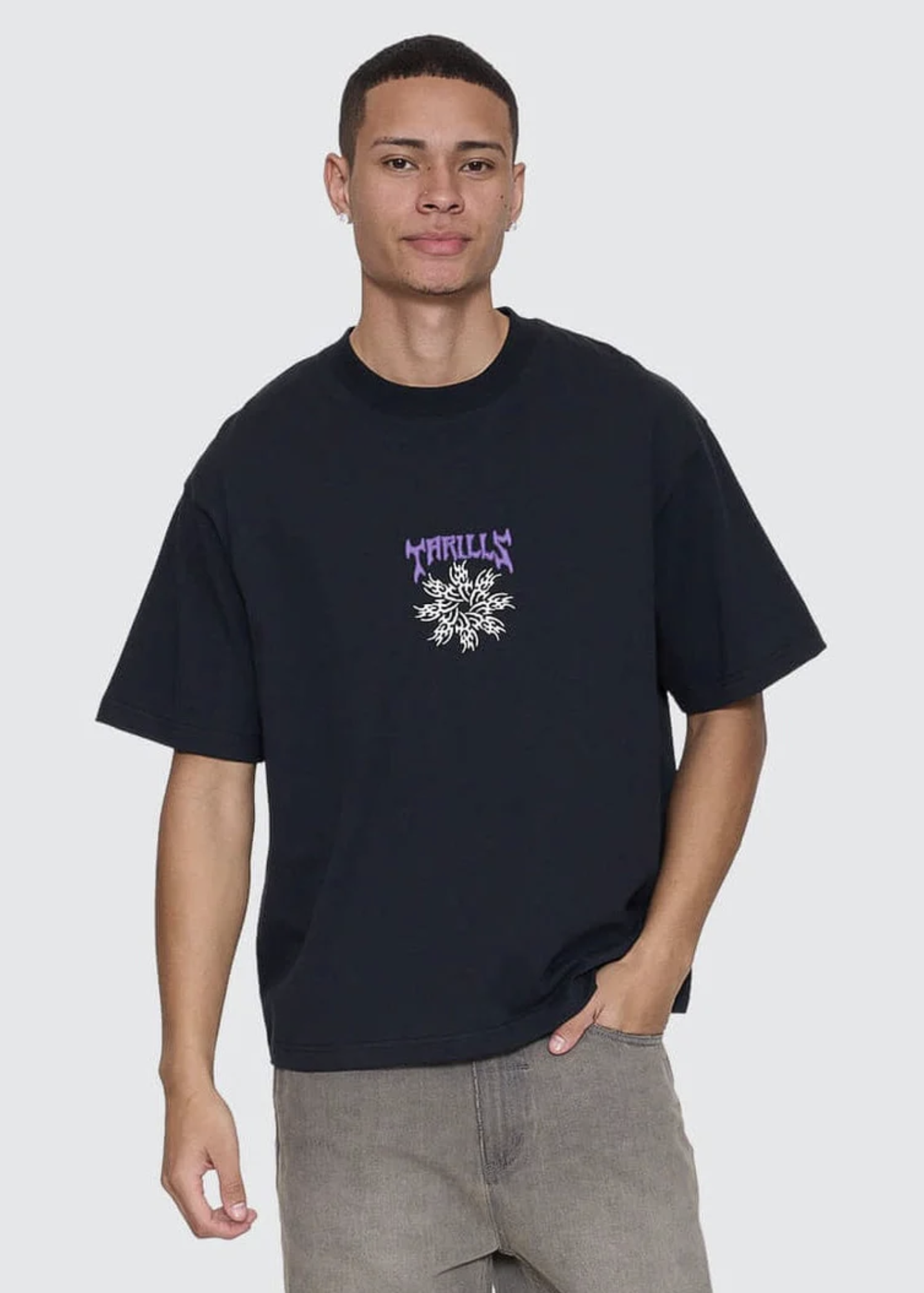 Stagger Box Fit Oversized Cropped Tee - Washed Black  | Abbey Road Kaikoura 