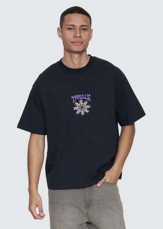 Stagger Box Fit Oversized Cropped Tee - Washed Black  | Abbey Road Kaikoura 