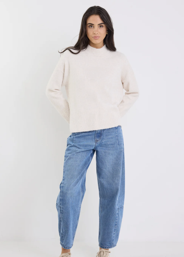 Station Oat Marle Funnel Neck Knit Jumper | Abbey Road Kaikoura