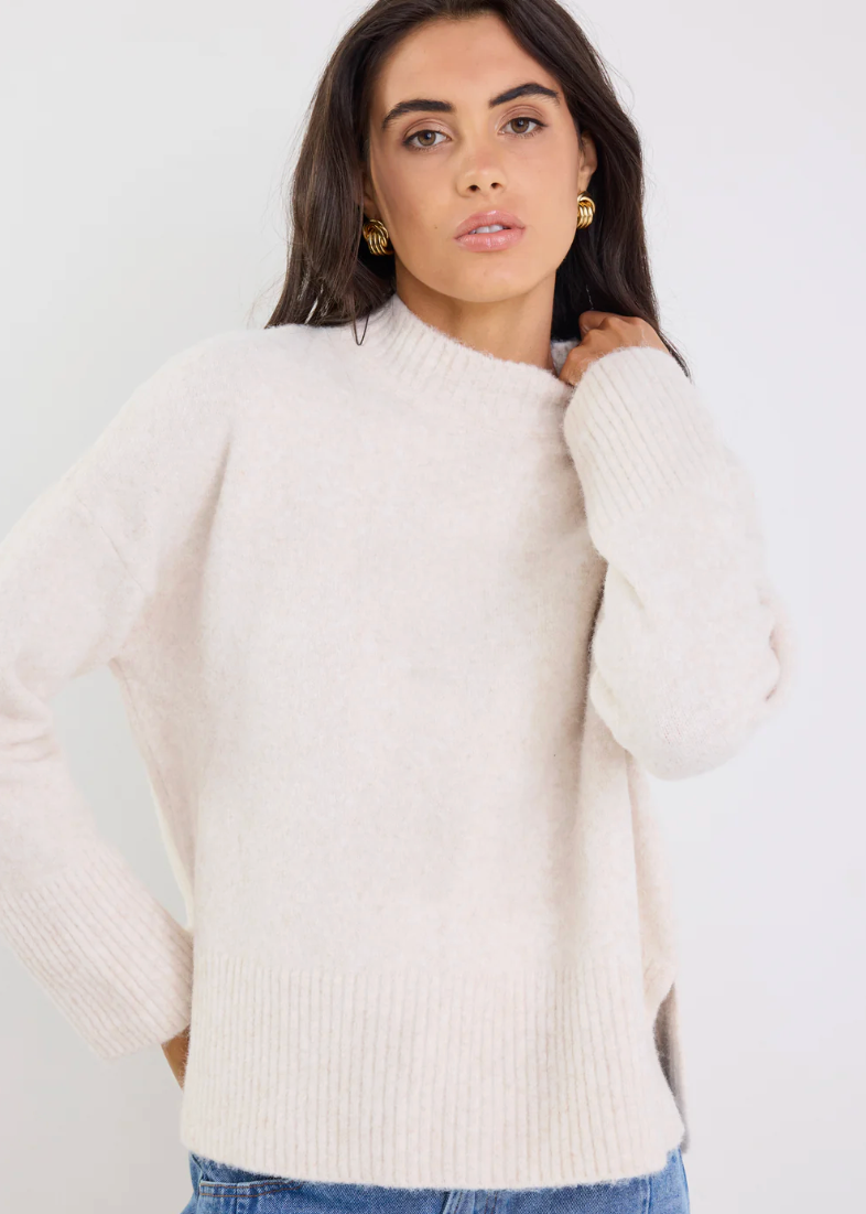 Station Oat Marle Funnel Neck Knit Jumper | Abbey Road Kaikoura